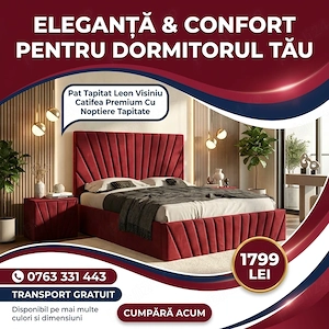 Pat Tapitat Leon Visiniu Catifea Premium Cu Noptiere Tapitate  Finisaje premium Profită de acum dorm