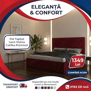 Pat Tapitat Leon Visiniu Catifea Premium  Finisaje premium Profită de acum seturi dormitor complete