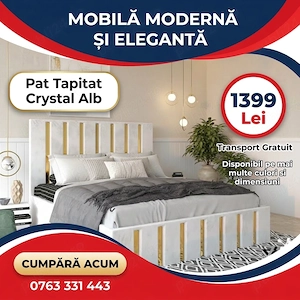 Pat Tapitat Crystal Alb Model popular Mobilier pentru dormitor ofertă specială