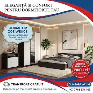 Dormitor Zoe Wenge Sifonier cu Oglinda si Pat cu 2 Noptiere Si Comoda Comandă acum Mobilier pentru d