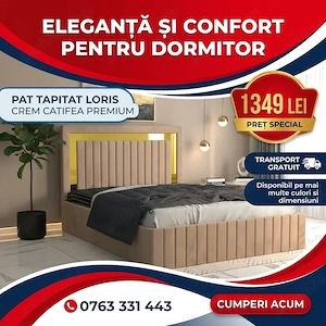 Pat Tapitat Loris Crem Catifea Premium Comandă acum Colecție premium