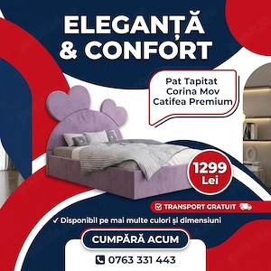 Pat Tapitat Corina Mov Catifea Premium Livrare rapidă Dormitor premium promoție