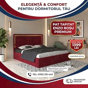 Pat Tapitat Enzo Rosu Premium Contactează-ne Comandă rapid mobilă pentru dormitor