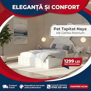 Pat Tapitat Naya Alb Catifea Premium Stoc limitat Descoperă chiar azi mobilier dormitor