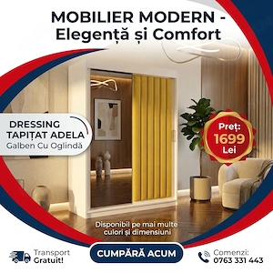 Dressing Tapitat ADELA Galben Cu Oglinda Ofertă limitată Model nouă