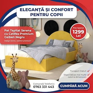 Pat Tapitat Serena cu Catifea Premium Galben Negru Scrie-ne pentru detalii Alege acum mobilă pentru 