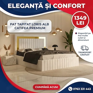 Pat Tapitat Loris Alb Catifea Premium  Finisaje premium Colecție premium