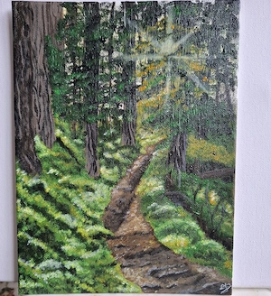 Tablou pictat manual    Șoaptele pădurii    peisaj liniștitor     