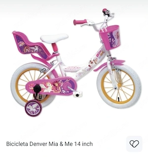 Vând bicicleta fetițe Denver Mia & Me 14 inch, roz cu roți ajutatoare