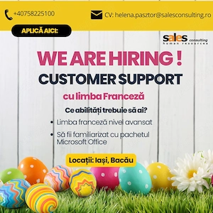 Angajăm Specialist Relații Clienți cu limba franceză!