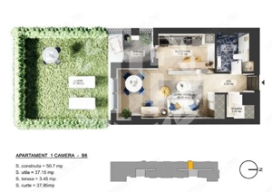 Apartament 1 camera zona de Nord - 43.09 mp utili si curte