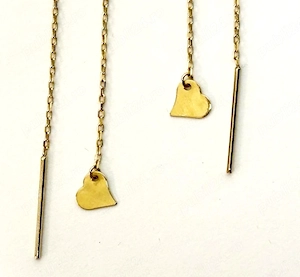 cercei lungi cu lănțișor și pandantiv inimioară, realizați din aur galben de 14k