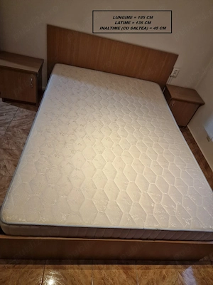 Set Complet Dormitor: Pat 195x135 cm + Saltea + 2 Noptiere