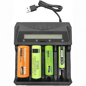 Încărcător acumulatori 18650 universal   Încărcător baterii Li-ion AA AAA 3.7V, 4 sloturi afișaj LCD