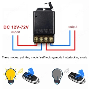 Releu cu Telecomandă 12V 60V 30A   Comutator 12v 24V cu 2 Telecomenzi RF 433MHz - imagine 4