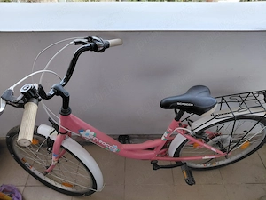 Bicicletă fete Scirocco, roz, tip oraș, cu portbagaj, foarte puțin folosită