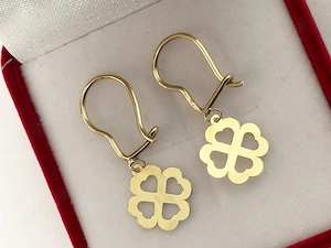 cercei din aur galben 14k în formă de trifoi cu patru foi