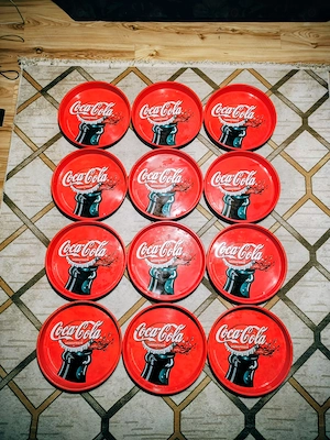 Lot of 12 Vintage Coca-Cola Metal Serving Trays - "Savurează" Romanian Edition