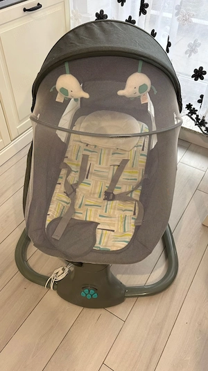 Balansoar copii 3 in 1, cu Plasa Tantari, Perna Detasabila, Jucarii, USB, Bluetooth, Telecomanda