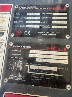 Vand stivuitor HELI CPCD35, diesel, capacitate de ridicare 3500 kg, an fabricatie 2021. - imagine 4