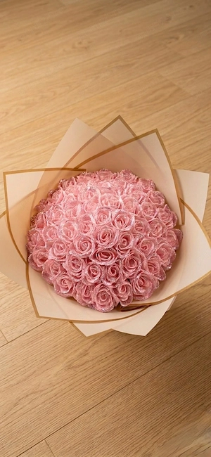 Cadou Deosebit - Buchet Gigant Trandafiri Roz cu Sclipici