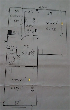 Apartament 2 camere decomandat 45 mp + beci, centrală proprie   Câmpia Turzii