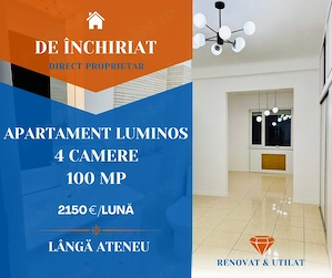 Apartament spațios și luminos lângă Ateneul Român   3 camere, 100 mp, direct proprietar
