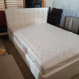 Pat dormitor tapițat piele 1.40m 2m+saltea  - imagine 2