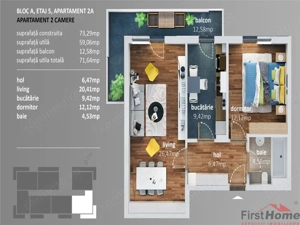 Ap 2 cam, 72 mp utili,BLOC NOU Express Residence, et5 6,str Cotesti - imagine 5