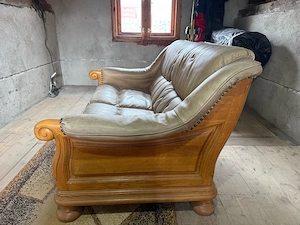 Canapea din lemn masiv + piele naturală