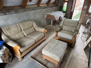 Fotoliu din lemn masiv + piele naturală