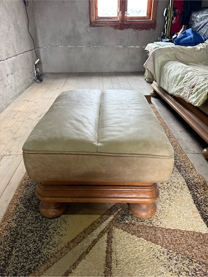 Taburet   puf din lemn masiv + piele naturală - imagine 4