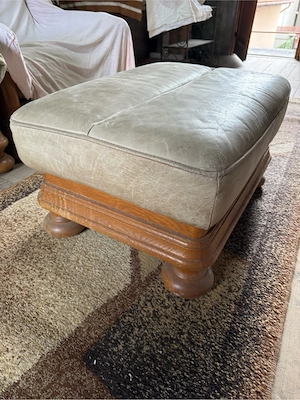 Taburet   puf din lemn masiv + piele naturală - imagine 3