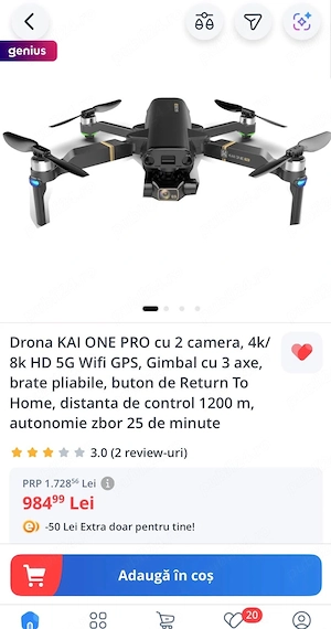 Drona KAI ONE PRO cu 2 camera, 4k 8k HD 5G Wifi GPS