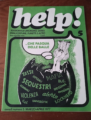 206. Revista Help nr 5, martie-aprilie 1977, umor scris și caricaturi, Italia