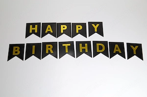 Banner   Ghirlandă "Happy Birthday"   Negru cu Auriu, elegant