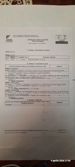 Proprietar vind teren agricol 4900mp, sat Călinești, com Mischii, Dolj