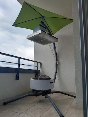 Set terasă balcon: grătar Ambiance + umbrelă + hotă electrică