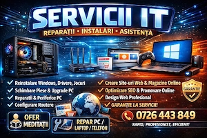 Repar&Instalez PC Laptop Telefon Camere Routere.Ofer si servicii web.