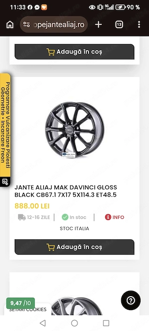 Jante MAK R17 5x114.3 ET 48.5 echipate cu  cauciucuri iarna