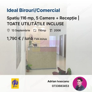 Spatiu 116 mp, 5 Camere + Recepție | TOATE UTILITĂȚILE INCLUSE