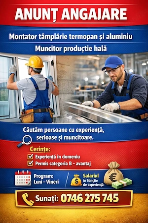 Montator  si Muncitor productie- tamplarie termopan  aluminiu