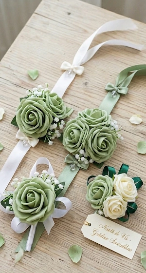 Accesorii Nuntă Premium   Cocarde Domni și Brățări Domnișoare de Onoare