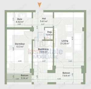 Apartament cu 2 camere in Hlincea la bloc nou 61,45mp + 3,14mp balcon