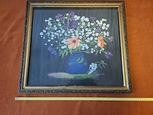 Tablou   antique   vintage   vechi, pe panza , model 6, cu rama si sticla de protectie, dimensiuni 5