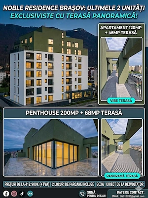 Penthouse Exclusiv "Noble Residence" | Terase Panoramice | Imobil nou finalizat in 2025 Brasov