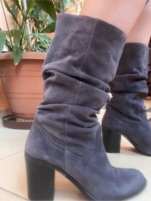 Botine piele naturala interior-exterior gri-albastrui