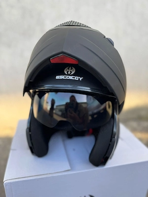 Casca Flip-up modulara moto cu ochelari M   L neagra - imagine 2