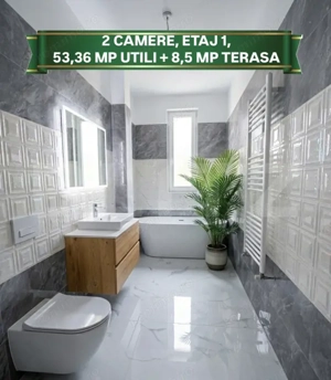 Etaj 1, Apartament cu 2 camere, 53,36 mp utili + 8,5 mp balcon, Zona Esso Giroc