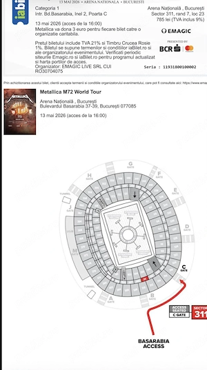 2 bilete Metallica sector 311 preț de achiziție 